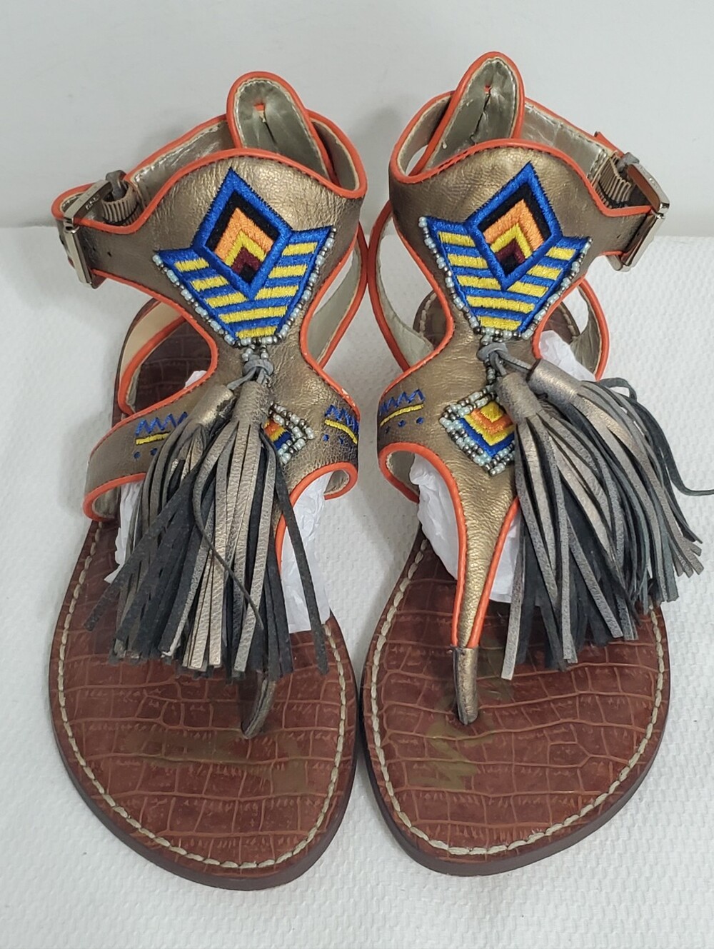 Sam Edelman Giblin Metallic Bronze Leather Tassel Boho.Gladiator Sandals Size 7